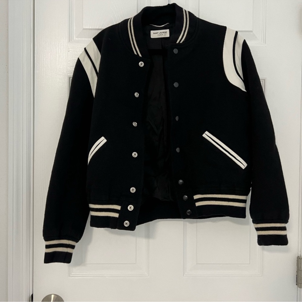 IVES SAINT LAURENT NWT Bomber Wool-blend Black & White jacket - Picture 6 of 10